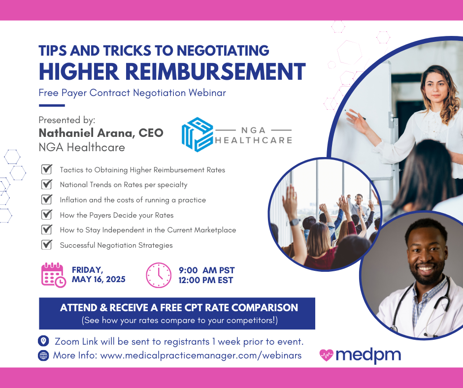 Medpm Webinar - Tips and Tricks to Negotiating Higher Reimbursement - Free Payer Contract Negotiation Webinar